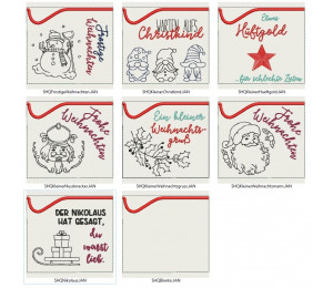 Stickserie ITH - 8 Hüllen quadratisch Weihnachten Line Art inkl. Blanko